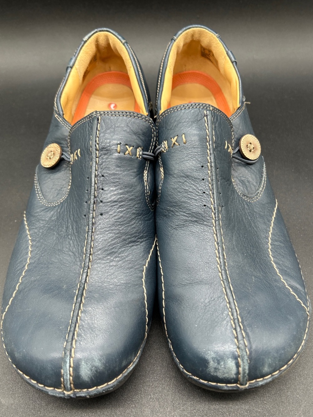 Clarks Unstructured Un Loop Blue Leather Slip On Shoes Comfort Loafers Size 11